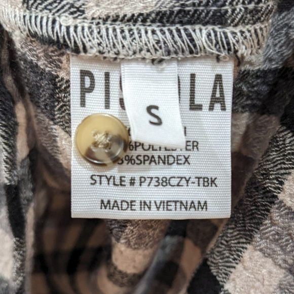 Pistola Women's Cream and Black Plaid Long Sleeve Button Down Shirt size S - Picture 7 of 9